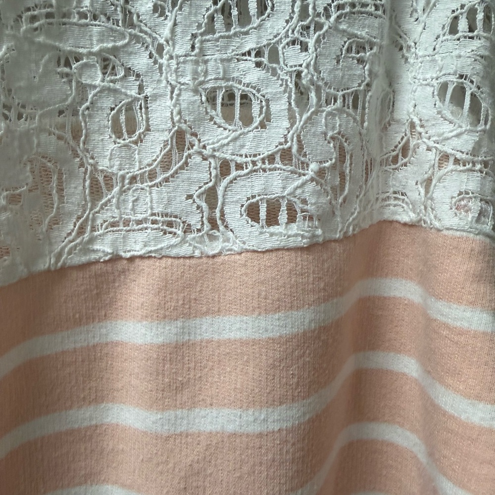 a.n.a Lace Yoke Pink Stripe 3/4 Sleeve Top L - Picture 3 of 7
